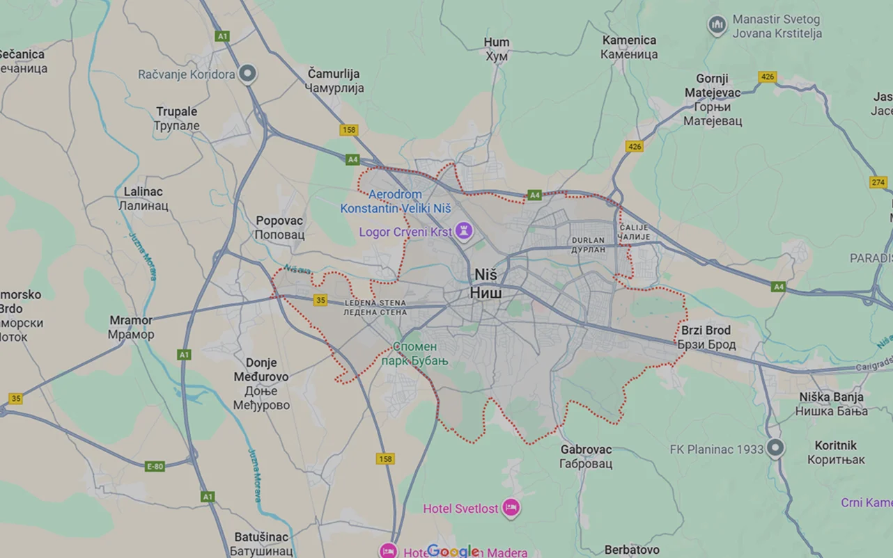 Mapa grada Ni&scaron;a sa označenom lokacijom