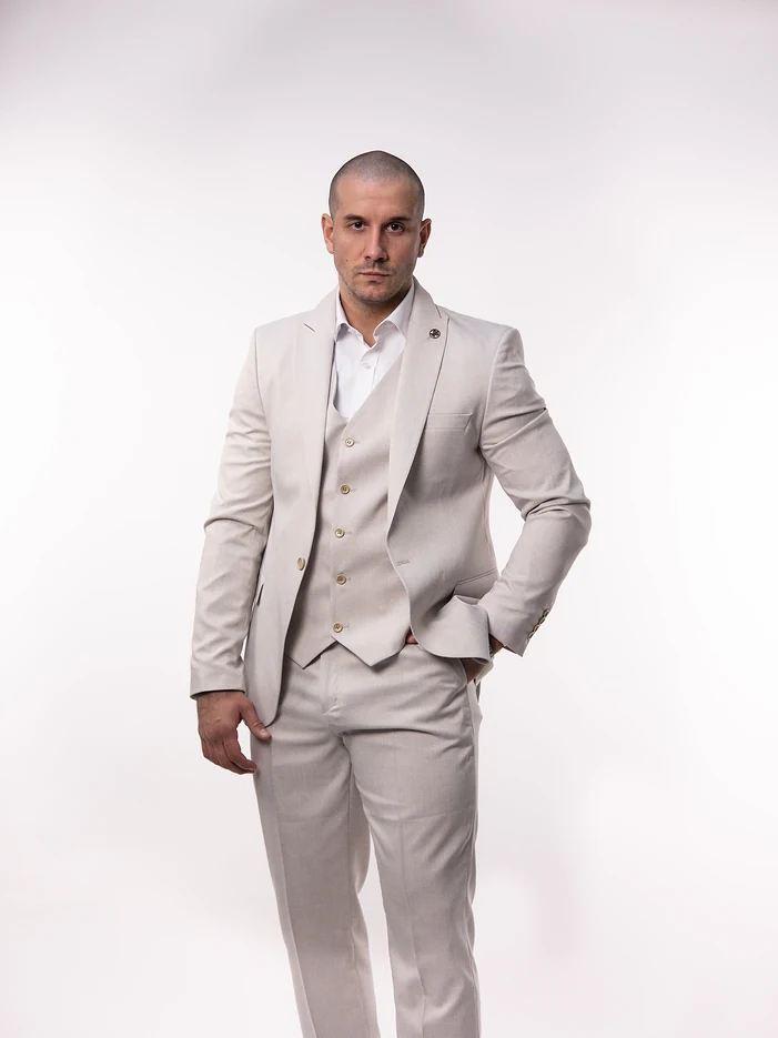 Ivory krem slim fit muško trodelno odelo &ndash; Napoli fit