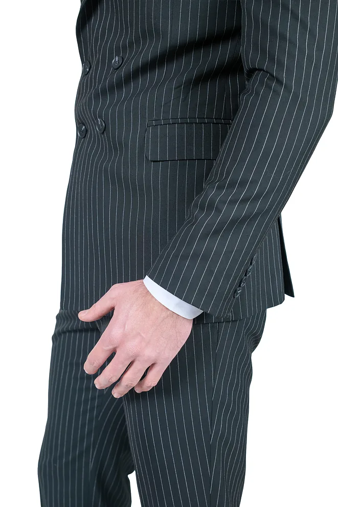 Crno Muško dvoredno prugasto odelo &ndash; 6 buttons