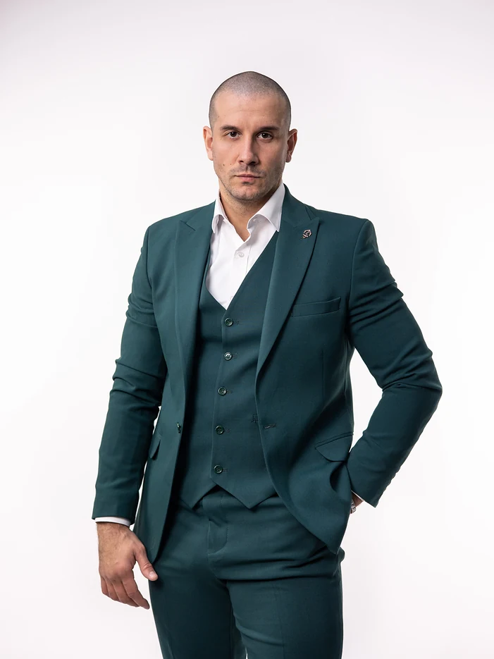 Emerald zeleno slim fit muško trodelno odelo &ndash; Lugo fit