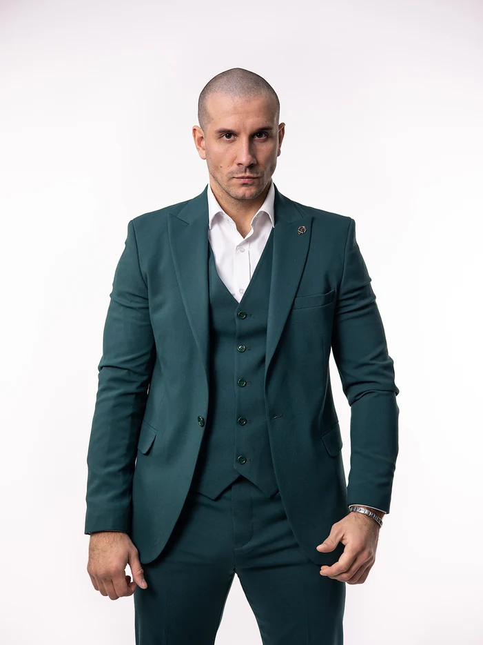 Emerald zeleno slim fit muško trodelno odelo &ndash; Lugo fit
