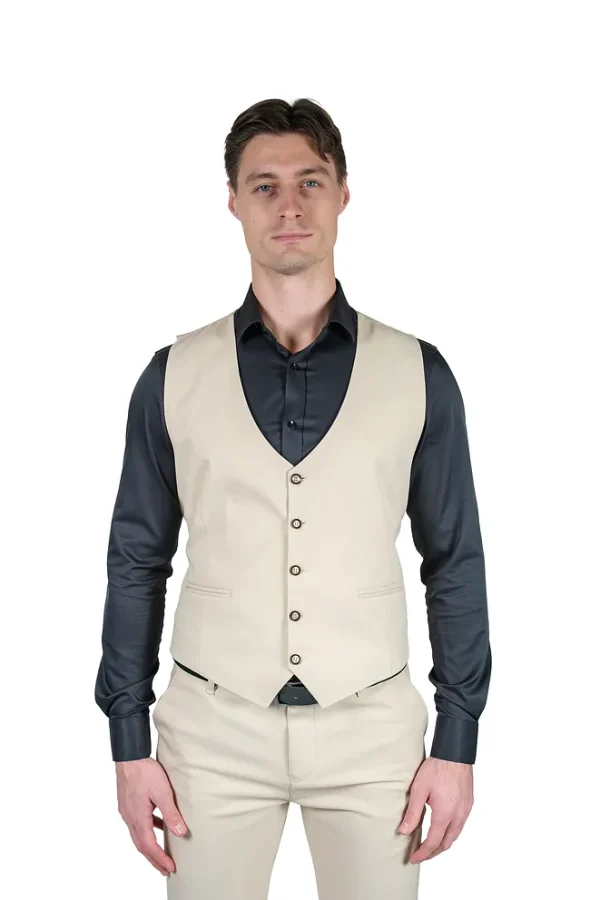 Krem muško slim fit odelo prsluk i pantalone prednji prikaz