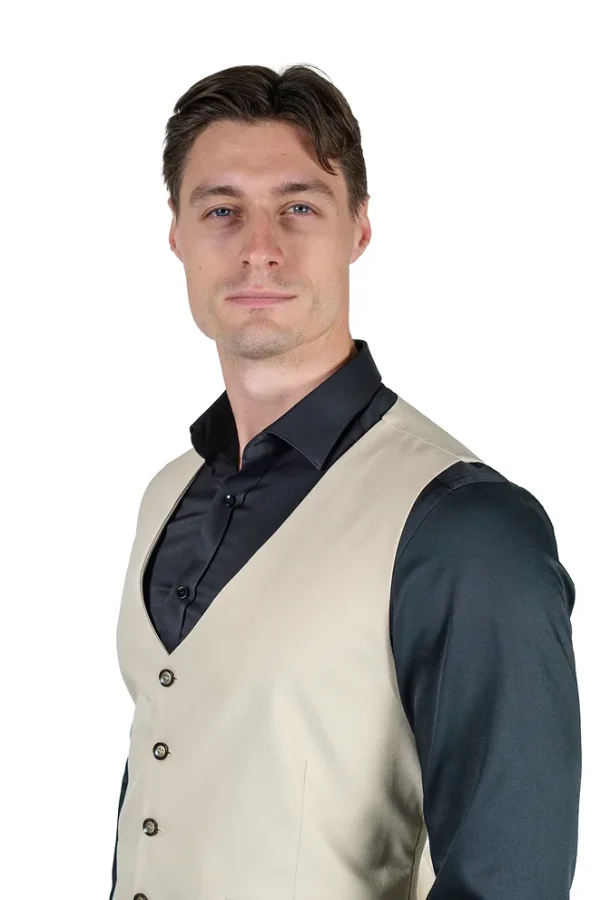 Krem muško slim fit odelo prsluk i pantalone gornji deo prednji prikaz