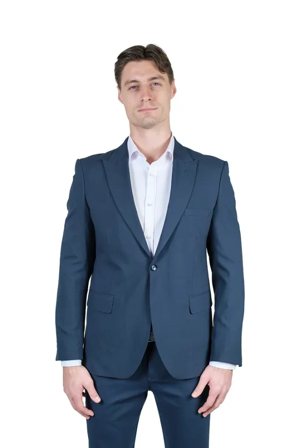 Teget muško slim fit dvodelno odelo sport fit prednji prikaz
