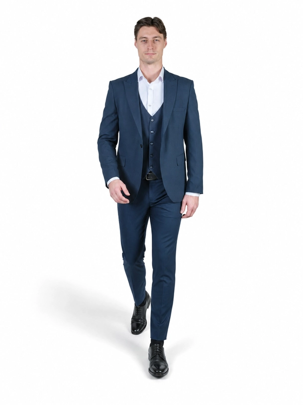 Teget musko slim fit trodelno odelo