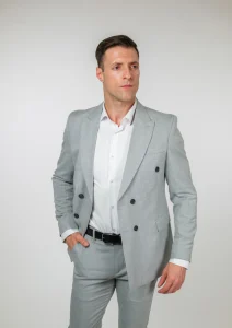 Svetlosivo muško odelo sa dvorednim kopčanjem Sport Fit elegantan prednji prikaz