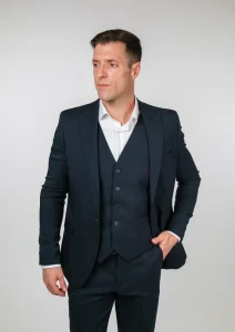 Teget muško trodelno odelo Lugo Fit elegantan prednji prikaz