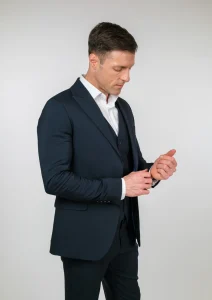 Teget muško trodelno odelo - Napoli Fit