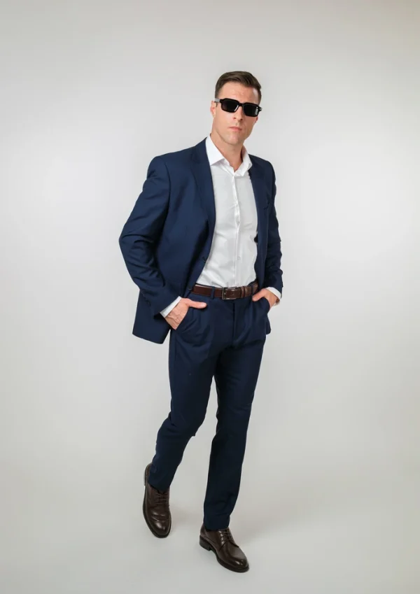 Teget vuneno mu&scaron;ko dvodelno odelo elegantan full body prikaz