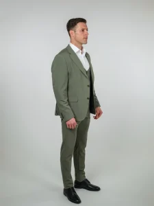 Zeleno muško trodelno odelo Napoli Fit bočni full body prikaz