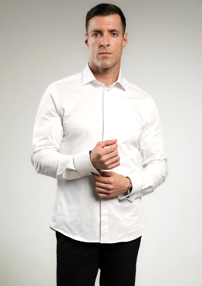 Lux Cuff Bela Muška satenska košulja