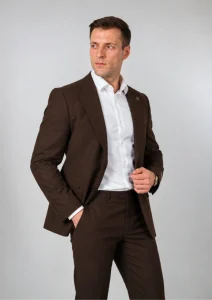 Braon Muško dvodelno slim fit odelo Tobacco - Napoli fit raskopcano