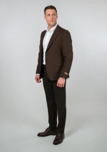Braon Muško dvodelno slim fit odelo Tobacco - Napoli fit pogled u stranu