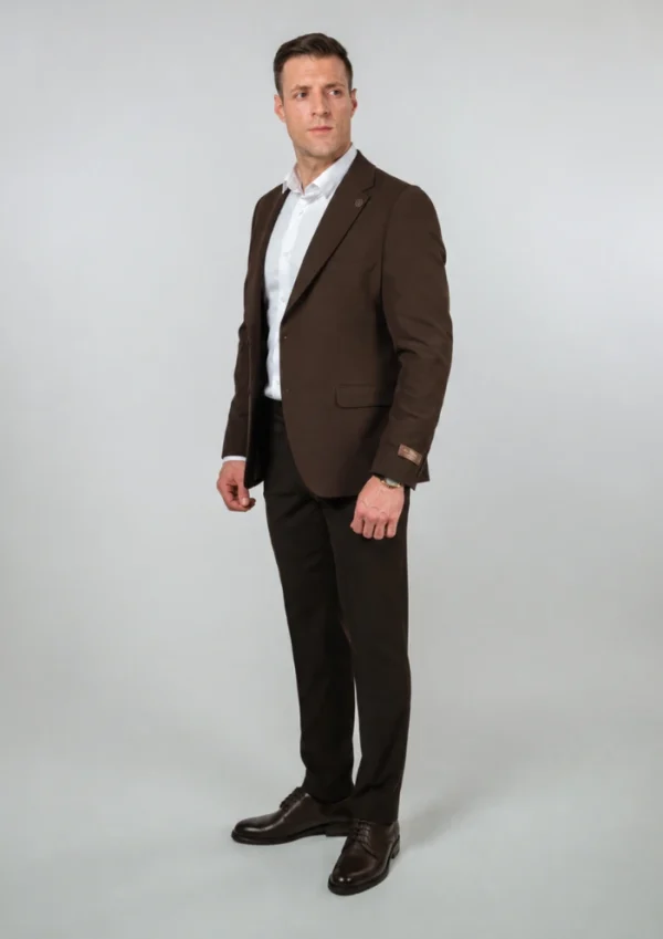 Braon Muško dvodelno slim fit odelo Tobacco - Napoli fit pogled u stranu