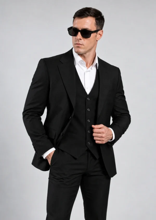 Crno Muško slim fit trodelno odelo - Napoli Fit ruka u dzepu