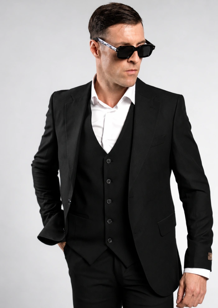 Crno Muško slim fit trodelno odelo – Napoli Fit