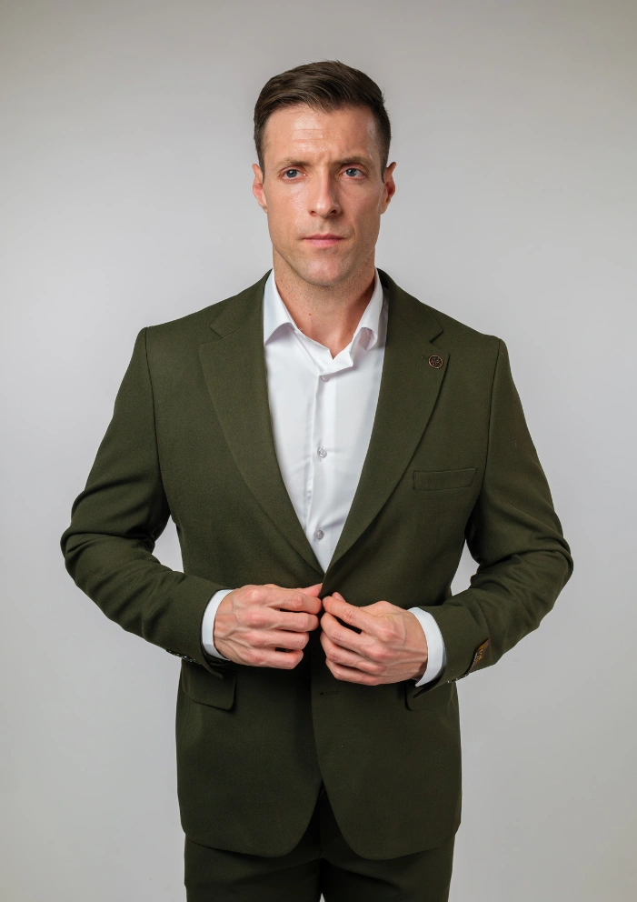 Maslinasto Muško dvodelno slim fit odelo – Napoli fit