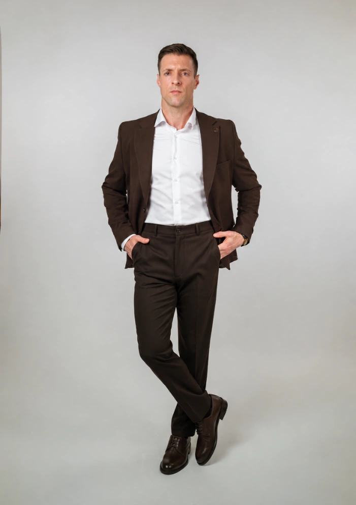Braon Muško dvodelno slim fit odelo Tobacco – Napoli fit