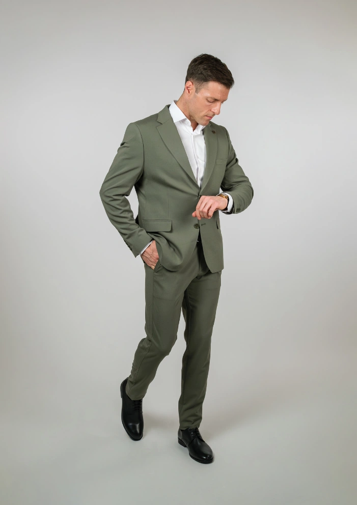 Pastelno Zeleno Muško dvodelno slim fit odelo – Napoli fit