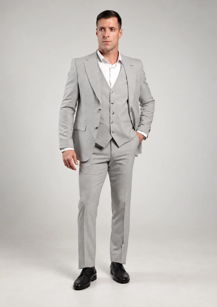 Svetlosivo muško trodelno slim fit odelo – Napoli fit