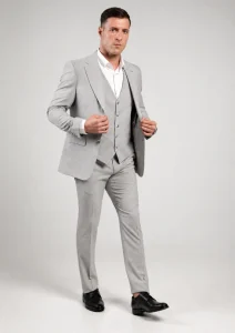 Svetlosivo muško trodelno slim fit odelo - Napoli fit