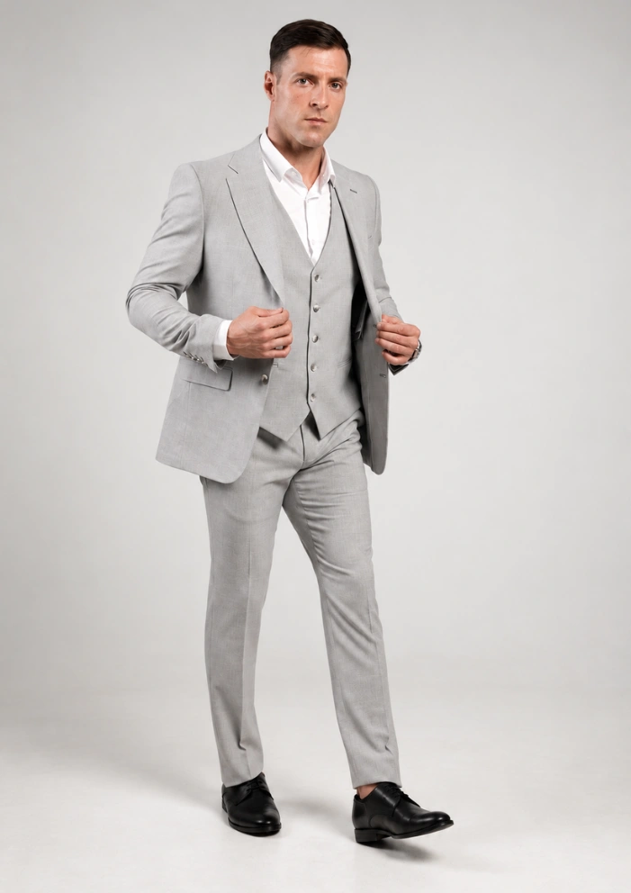 Svetlosivo muško trodelno slim fit odelo – Napoli fit
